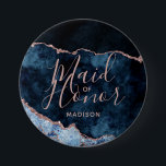 Navy Blue & Roos Gold Agaat Marmer Maid of Honor Ronde Button 7,6 Cm<br><div class="desc">Navy Blue & Roos Gold Foil Waterverf Marble Agaat verguld Geode Design,  met moderne en script lettertypen. Trendy en chique bruiloft Maid of Honor knop! ~ Controleer mijn winkel om de volledige bruidssuite voor dit ontwerp te zien!</div>