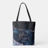 Navy Blue & Roos Gold Agaat Marmer Maid of Honor Tote Bag (Achterkant)