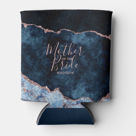 Navy Blue & Roos Gold Agaat Moeder van de bruid Blikjeskoeler (Voorkant)