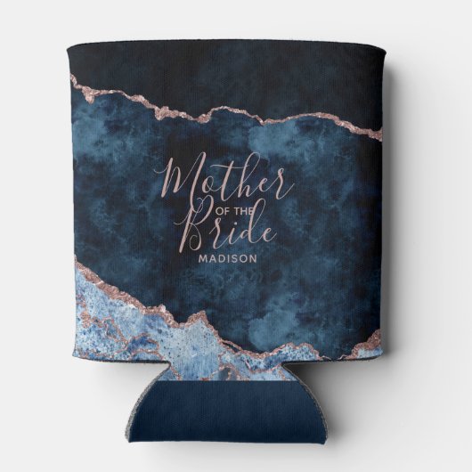 Navy Blue & Roos Gold Agaat Moeder van de bruid Blikjeskoeler (Achterkant)