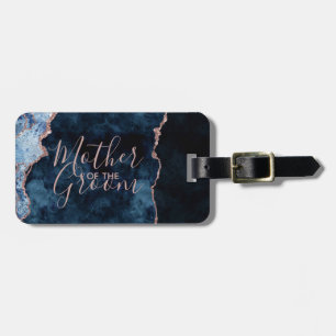 Navy Blue & Roos Gold Agaat Moeder van de bruidego Bagagelabel