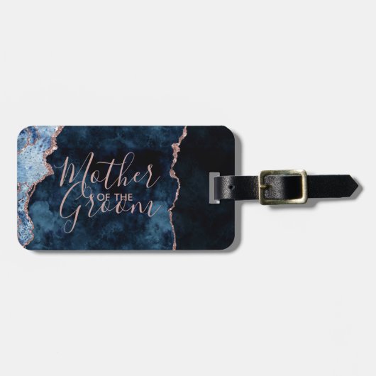 Navy Blue & Roos Gold Agaat Moeder van de bruidego Bagagelabel (Voorkant horizontaal)