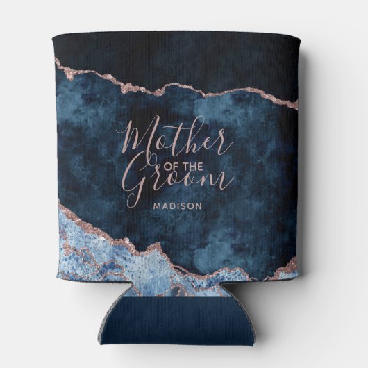 Navy Blue & Roos Gold Agaat Moeder van de bruidego Blikjeskoeler (Achterkant)