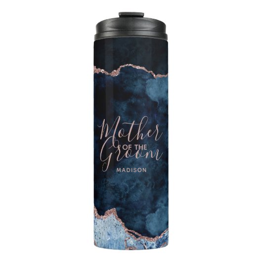 Navy Blue & Roos Gold Agaat Moeder van de bruidego Thermosbeker (Voorkant)