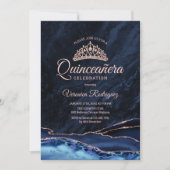 Navy Blue Roos Gold Agaat Quinceanera Kaart (Voorkant)