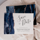Navy Blue Roos Gold Agaat Save the Date Kaart