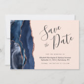 Navy Blue Roos Gold Agate Blush Save the Date Kaar Kaart (Voorkant)