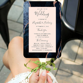 Navy Blue Roos Gold Agate Blush Wedding Program Handwaaier