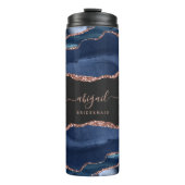 Navy Blue Roos Gold Agate Dark Bridesmaid Weddensc Thermosbeker (Voorkant)