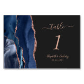 Navy Blue Roos Gold Agate Dark Weddenschap Kaart (Achterkant)