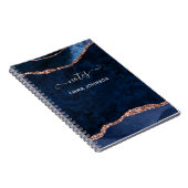 Navy Blue Roos Gold Agate Geode Name Waterverf Notitieboek (Rechterzijde)