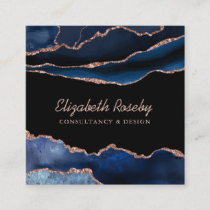 Navy Blue Roos Gold Agate Geode Vierkante Visitekaartje