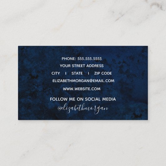 Navy Blue Roos Gold Agate Geode Waterverf Marmer Visitekaartje (Achterkant)