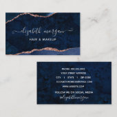 Navy Blue Roos Gold Agate Geode Waterverf Marmer Visitekaartje (Voorkant / Achterkant)