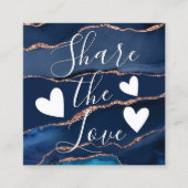 Navy Blue Roos Gold Agate Marble Aanbevelingskaartje (Voorkant)