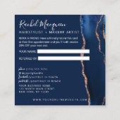 Navy Blue Roos Gold Agate Marble Aanbevelingskaartje (Achterkant)