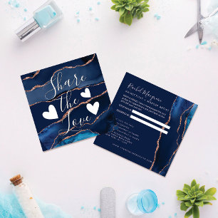 Navy Blue Roos Gold Agate Marble Aanbevelingskaartje