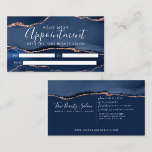 Navy Blue Roos Gold Agate Marble Afsprakenkaartje