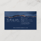 Navy Blue Roos Gold Agate Marble Afsprakenkaartje (Achterkant)