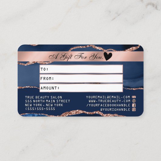 Navy Blue Roos Gold Agate Marble Credit - creditca Visitekaartje (Achterkant)