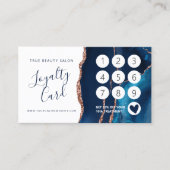 Navy Blue Roos Gold Agate Marble Klantenkaartje (Voorkant)