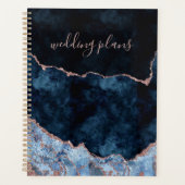 Navy Blue Roos Gold Agate Marmer Wedding Plans Planner (Voorkant)