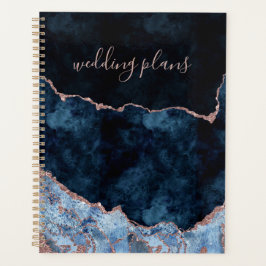 Navy Blue Roos Gold Agate Marmer Wedding Plans Planner