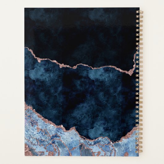 Navy Blue Roos Gold Agate Marmer Wedding Plans Planner (Achterkant)