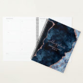 Navy Blue Roos Gold Agate Marmer Wedding Plans Planner (Display)