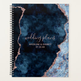 Navy Blue Roos Gold Agate Marmer Wedding Plans Planner