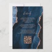 Navy Blue Roos Gold Agate Script QR Code Wedding Kaart (Achterkant)