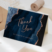 Navy Blue Roos Gold Agate Script Wedding Bedankt Kaart