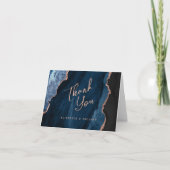 Navy Blue Roos Gold Agate Script Wedding Bedankt Kaart (Voorkant)