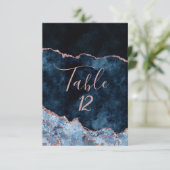 Navy Blue Roos Gold Agate Table Number Kaart (Staand voorkant)