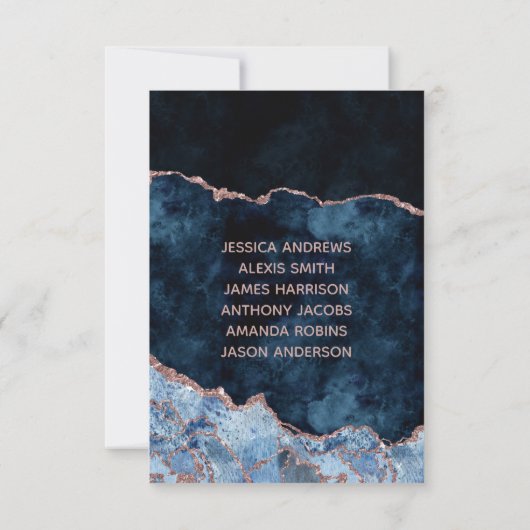 Navy Blue Roos Gold Agate Table Number Kaart (Achterkant)