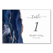 Navy Blue Roos Gold Agate Wedding Kaart (Achterkant)