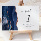 Navy Blue Roos Gold Agate Wedding Kaart