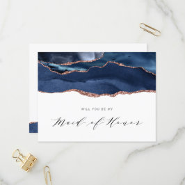 Navy blue roos gold, ben je mijn Maid of Honor? Uitnodiging Briefkaart