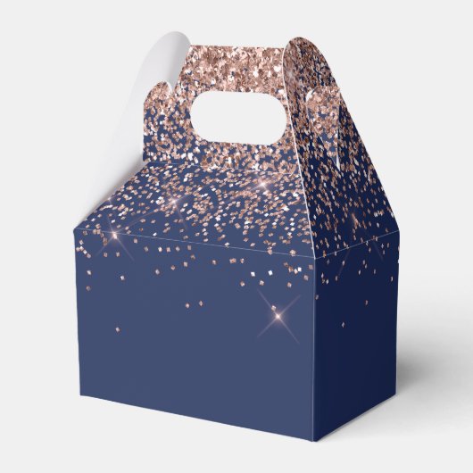 Navy Blue Roos Gold Blush Glitter Monogram Bedankdoosjes (Achterkant)