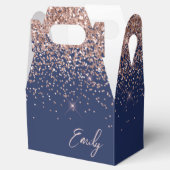 Navy Blue Roos Gold Blush Glitter Monogram Bedankdoosjes (Geopend)