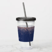 Navy Blue Roos Gold Blush Pink Glitter Monogram Acryl Drinkbeker (Links)