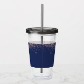 Navy Blue Roos Gold Blush Pink Glitter Monogram Acryl Drinkbeker (Rechts)