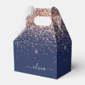 Navy Blue Roos Gold Blush Pink Glitter Monogram Bedankdoosjes (Voorkant Zijde)