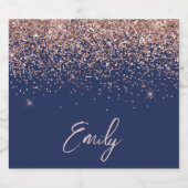 Navy Blue Roos Gold Blush Pink Glitter Monogram Bier Etiket (Enkel label)