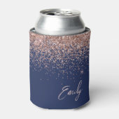 Navy Blue Roos Gold Blush Pink Glitter Monogram Blikjeskoeler (Blikje Voorkant)