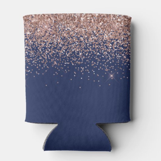 Navy Blue Roos Gold Blush Pink Glitter Monogram Blikjeskoeler (Achterkant)