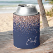 Navy Blue Roos Gold Blush Pink Glitter Monogram Blikjeskoeler