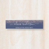Navy Blue Roos Gold Blush Pink Glitter Monogram Deurbordje (Voorkant)