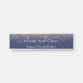 Navy Blue Roos Gold Blush Pink Glitter Monogram Deurbordje (Voorkant)