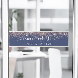 Navy Blue Roos Gold Blush Pink Glitter Monogram Deurbordje